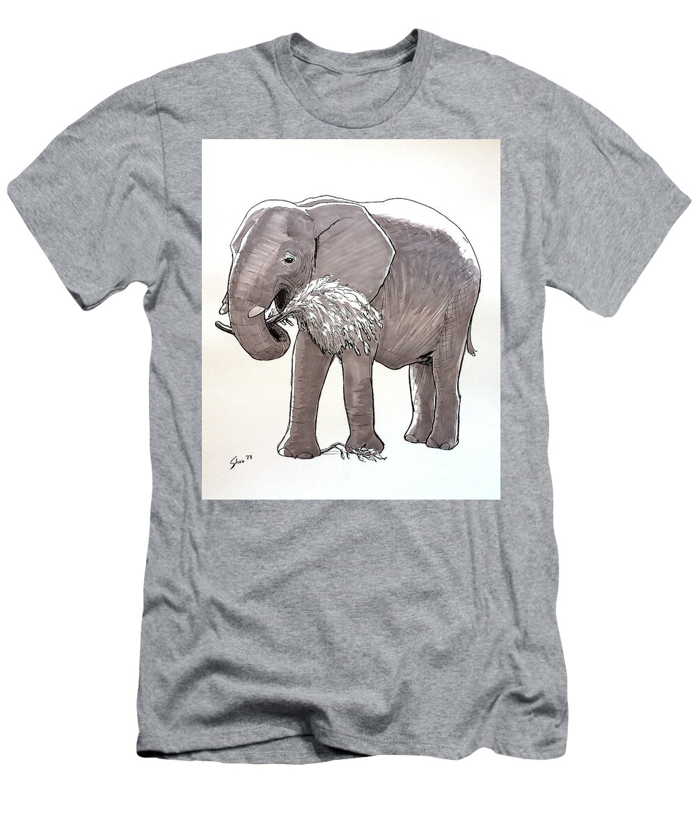 Elephant T-Shirt featuring the drawing Happy Elephant by Rohvannyn Shaw