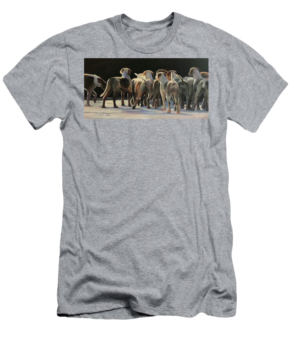 Hounds T-Shirt featuring the painting Happy Tails Waggin Train by Susan Bradbury