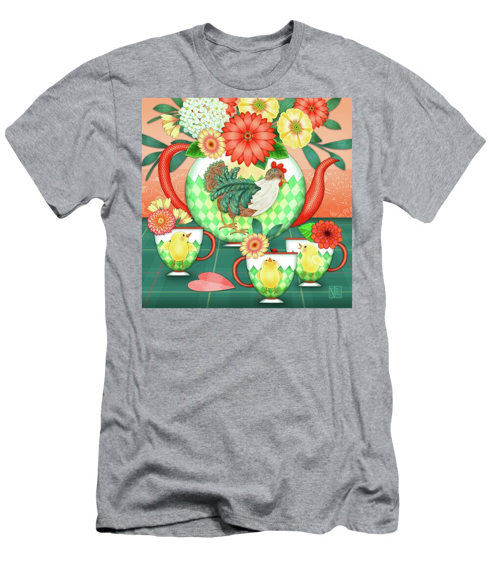 Still Life T-Shirt featuring the digital art Hen and Chicks Come to Tea by Valerie Drake Lesiak