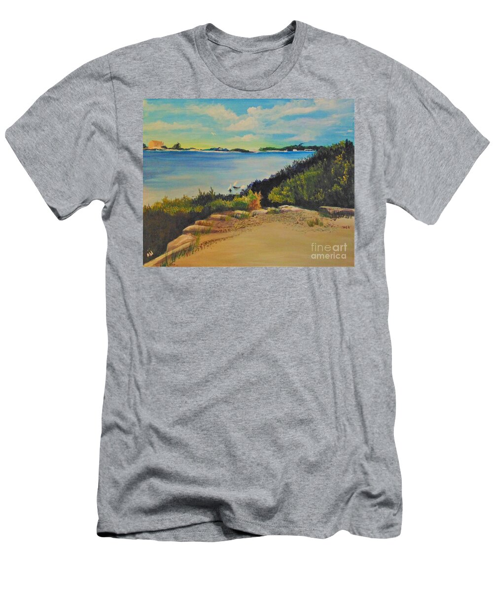 Landscape T-Shirt featuring the painting Herons at Waterfront Park by Saundra Johnson