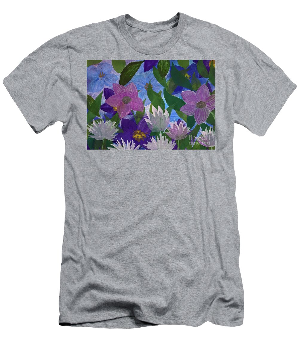 Flowers T-Shirt featuring the mixed media Hidden Flowers by Lisa Neuman
