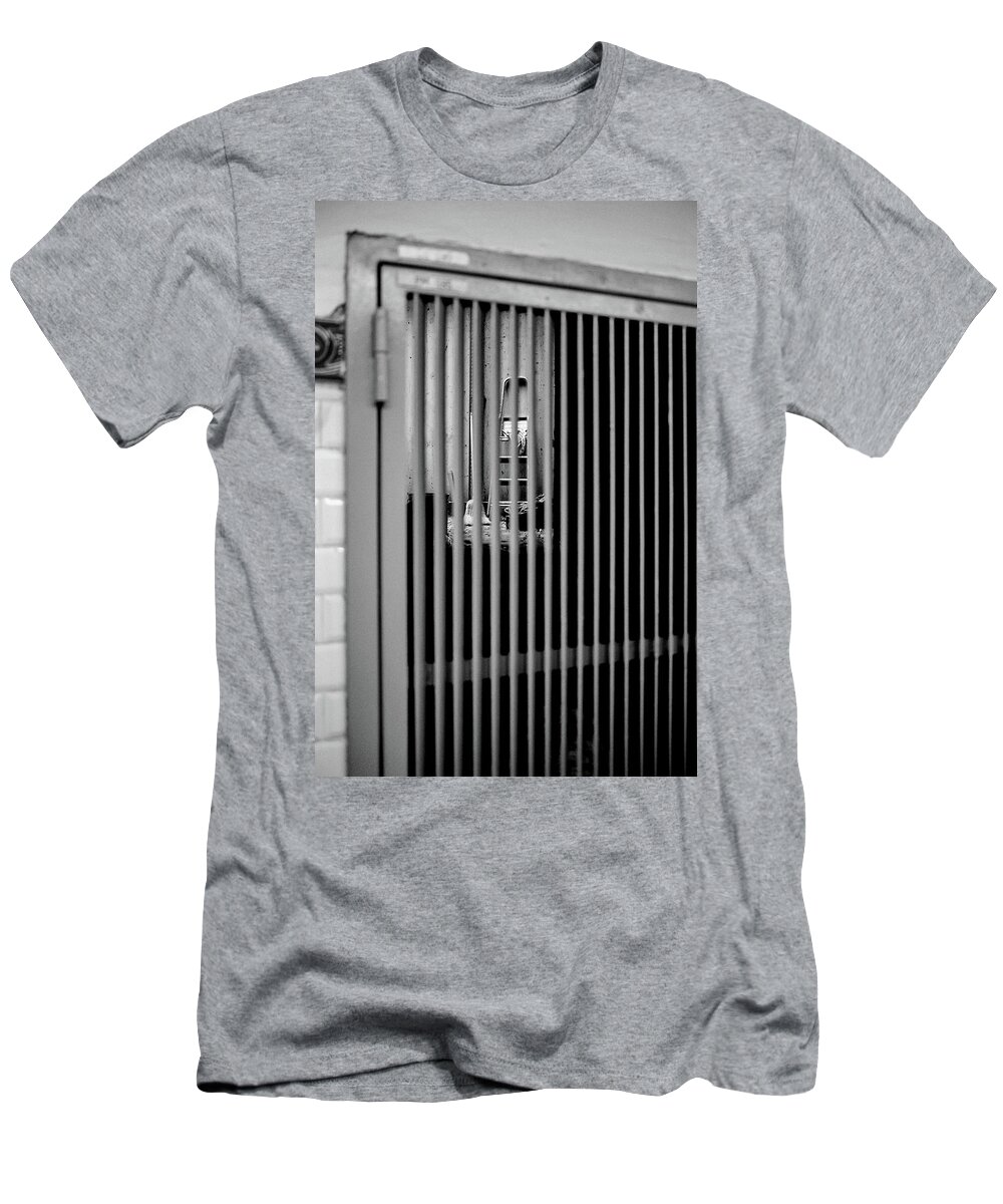 Black And White T-Shirt featuring the photograph Hidden place in the metro station by Barthelemy De Mazenod