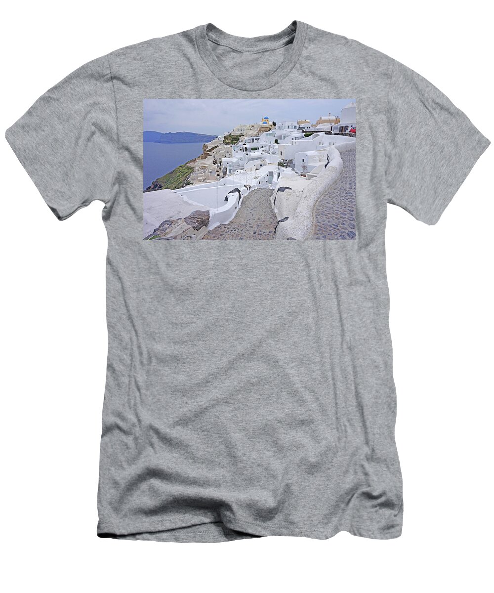 Santorini T-Shirt featuring the photograph Hiking Santorini towards Oia by Yvonne Jasinski