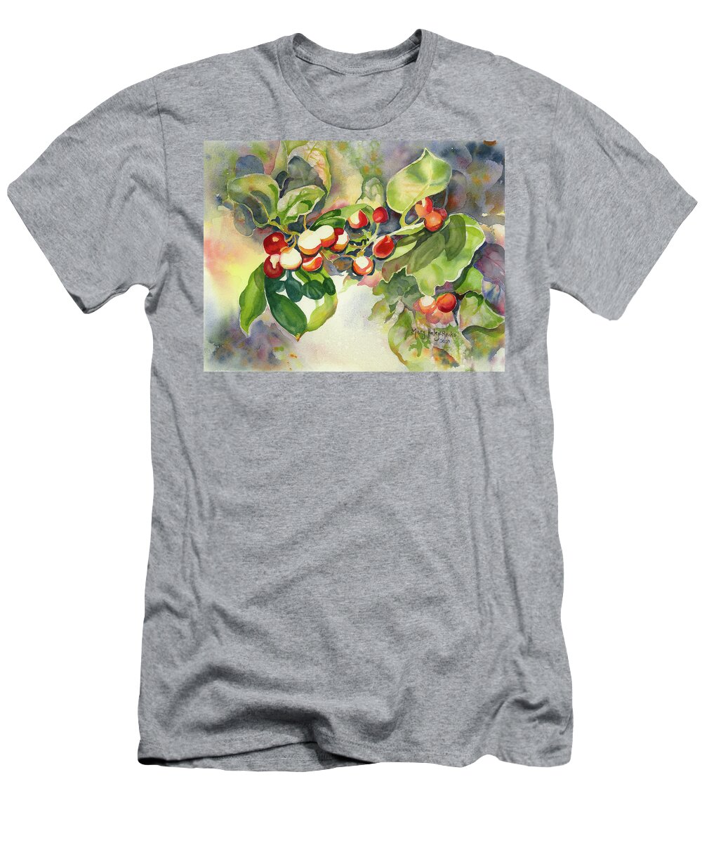 Holly T-Shirt featuring the painting Holly Berries by Mary Haley-Rocks