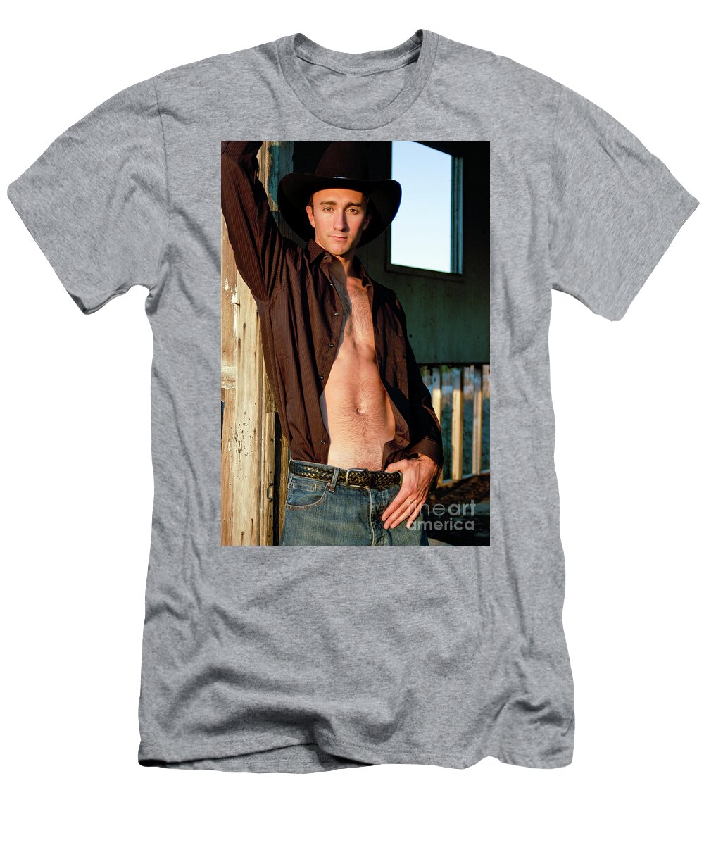 Young T-Shirt featuring the photograph Hot hairy chested cowboy by Gunther Allen