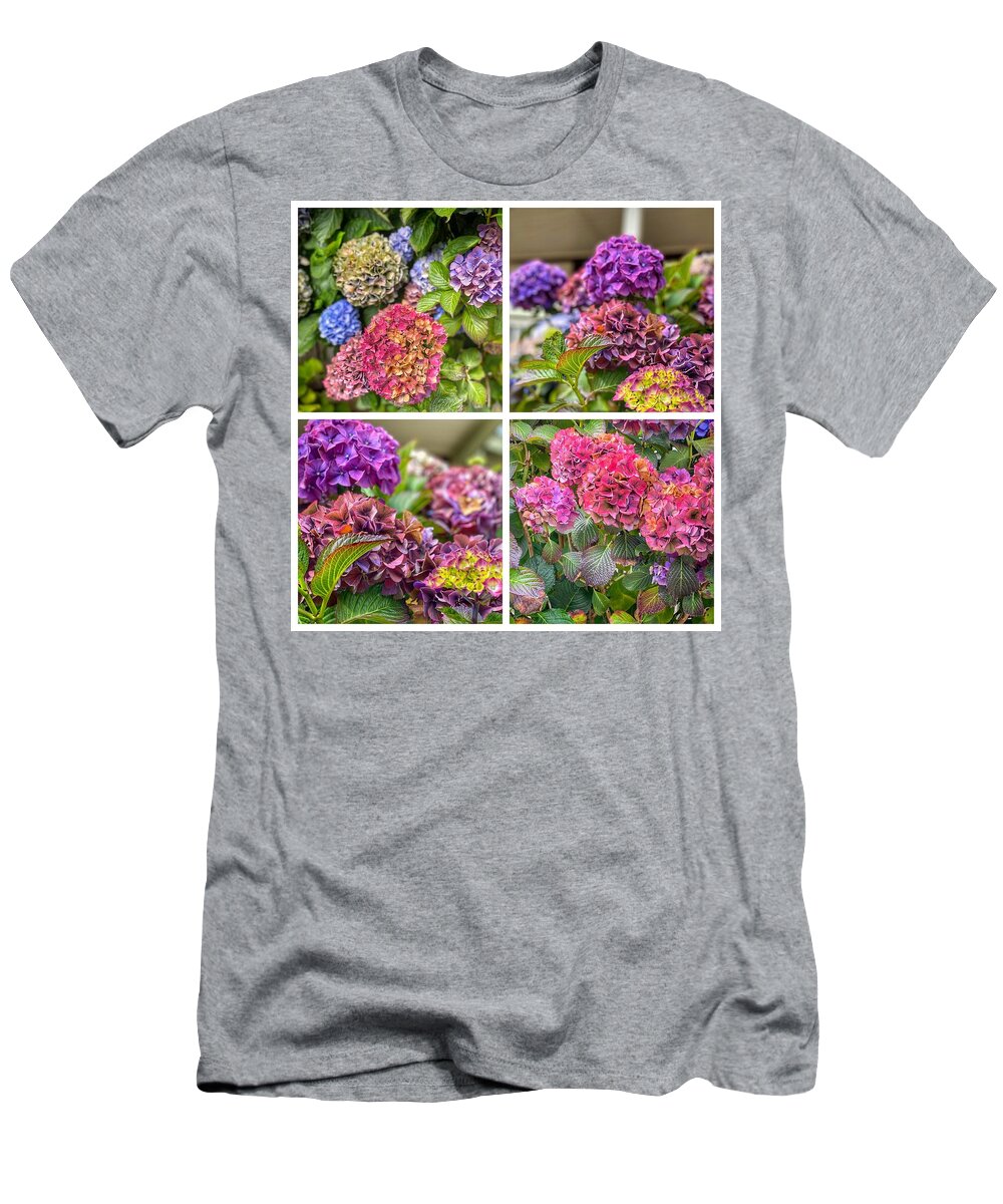 Floral Montage T-Shirt featuring the photograph Hydrangeas Montage by Bonnie Bruno