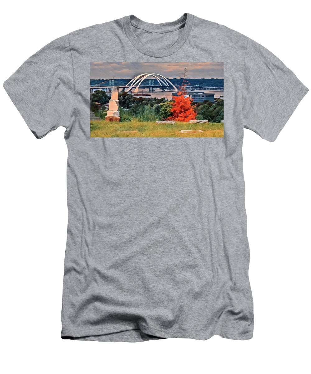 I-74 T-Shirt featuring the photograph I-74 Bridge from Cemetery by Farol Tomson