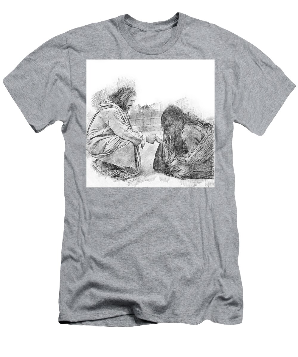 Mary T-Shirt featuring the drawing I Forgive Your Sins by Charlie Roman