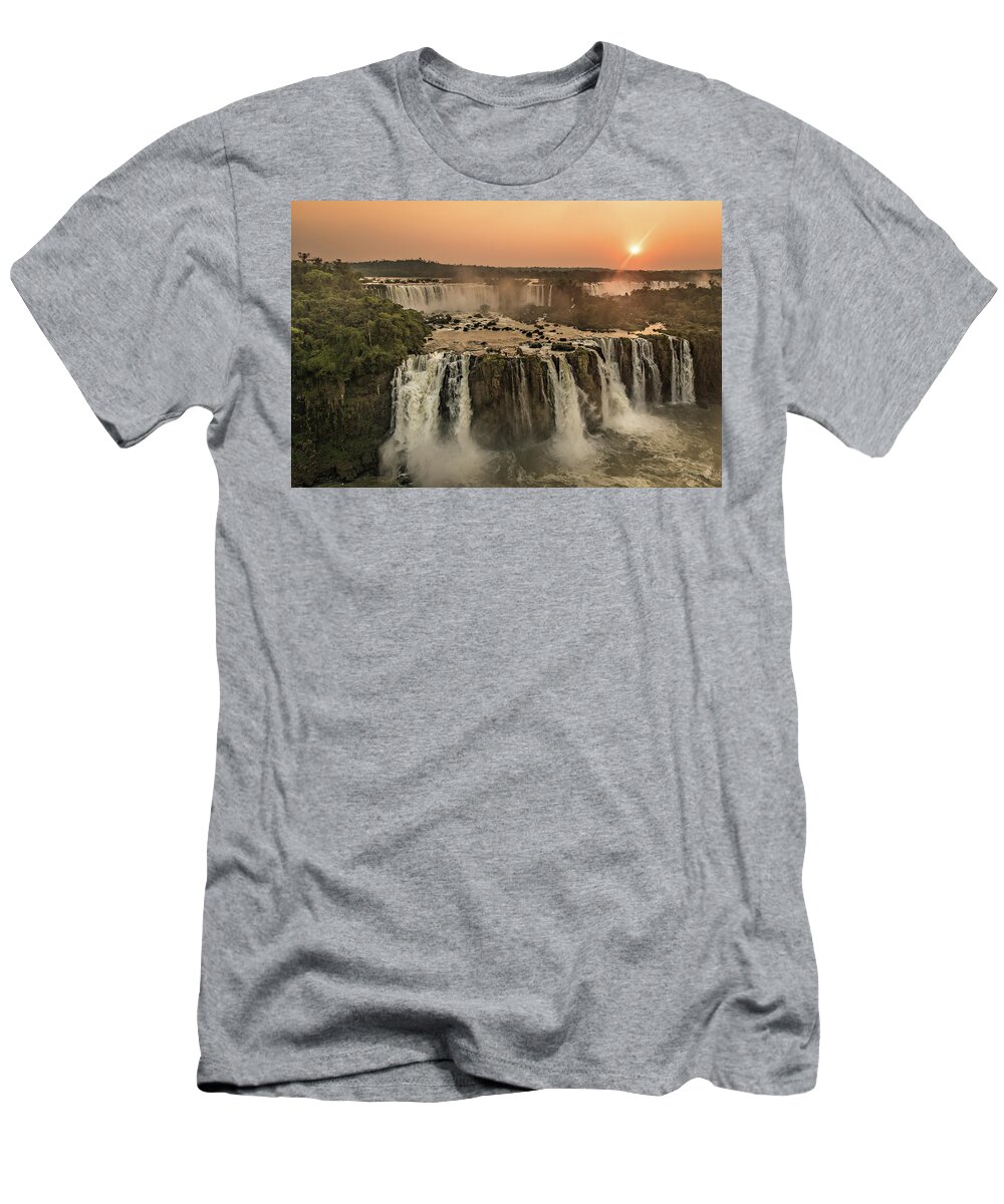 Waterfall T-Shirt featuring the photograph Iguazu Sunset by Linda Villers
