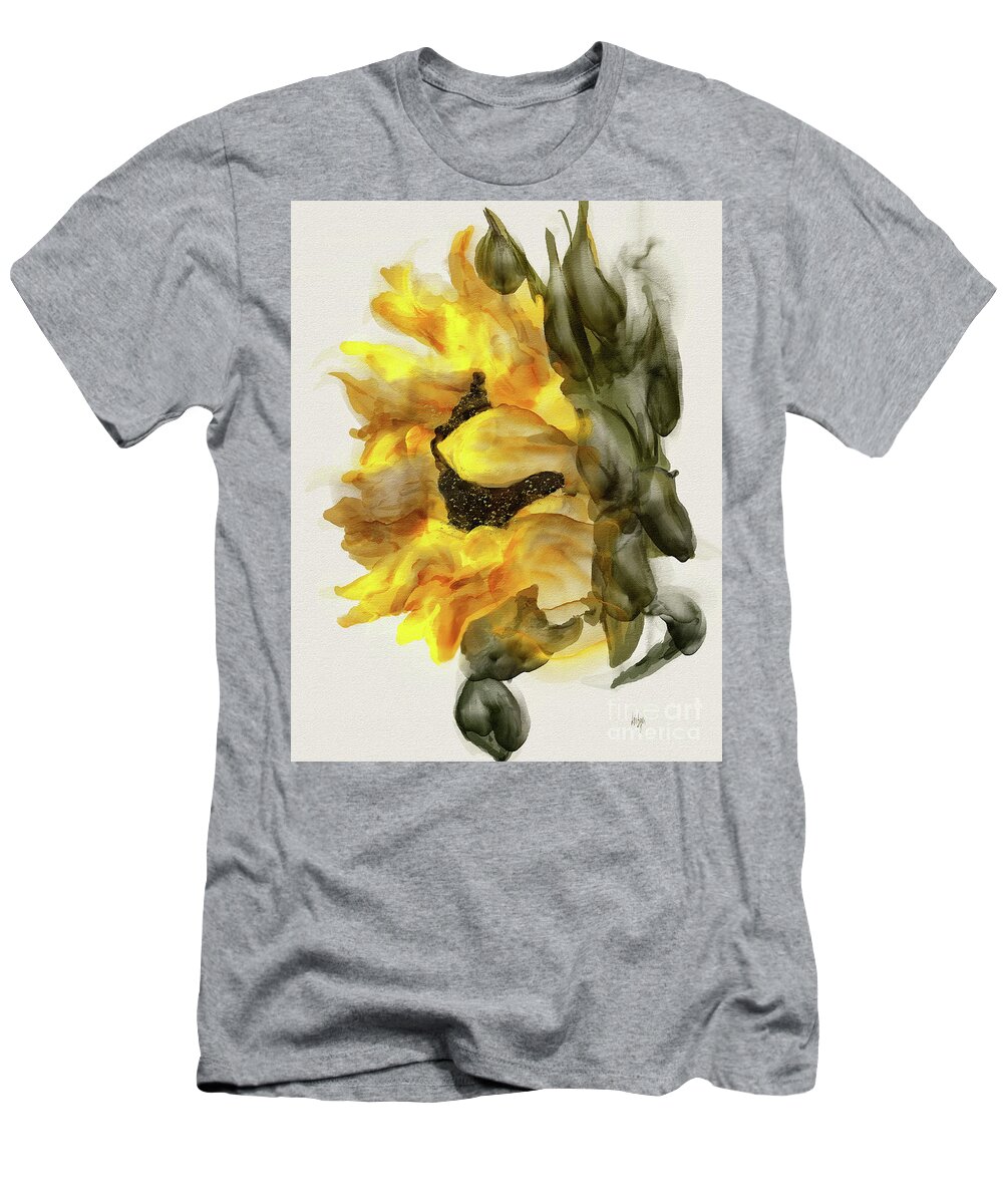 Sunflower T-Shirt featuring the digital art Sunflower In Profile by Lois Bryan