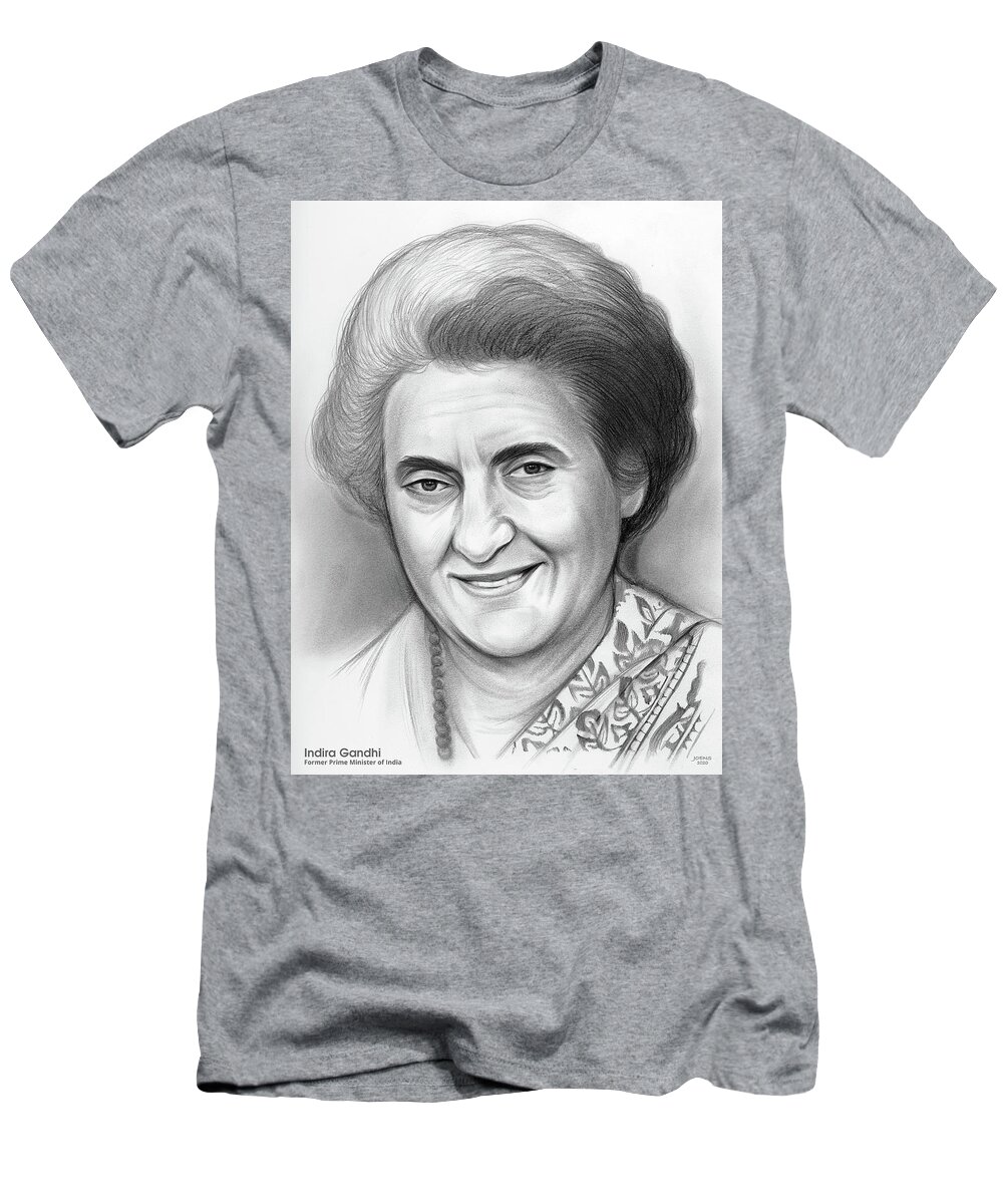 Indira Gandhi T-Shirt featuring the drawing Indira Ghandi - Pencil by Greg Joens