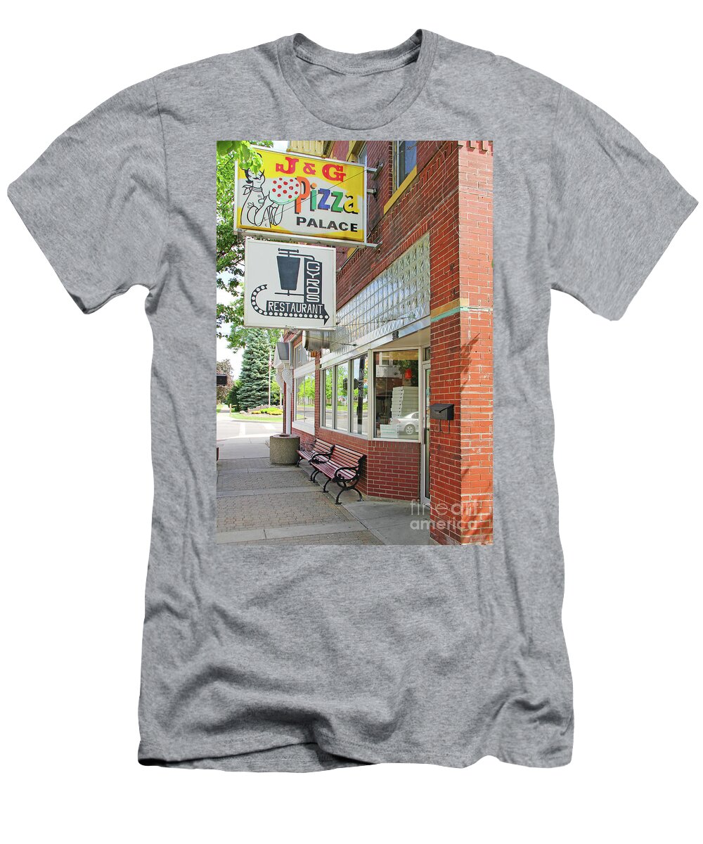 J And G T-Shirt featuring the photograph J and G Pizza Palace by Jack Schultz