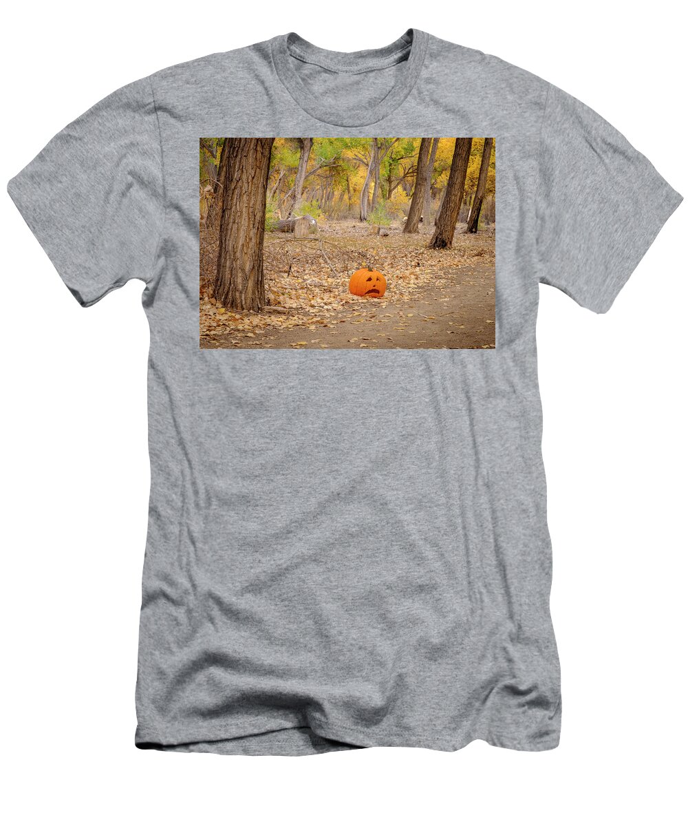 Halloween T-Shirt featuring the photograph Jack Pumpkin Head of the Woods by Mary Lee Dereske