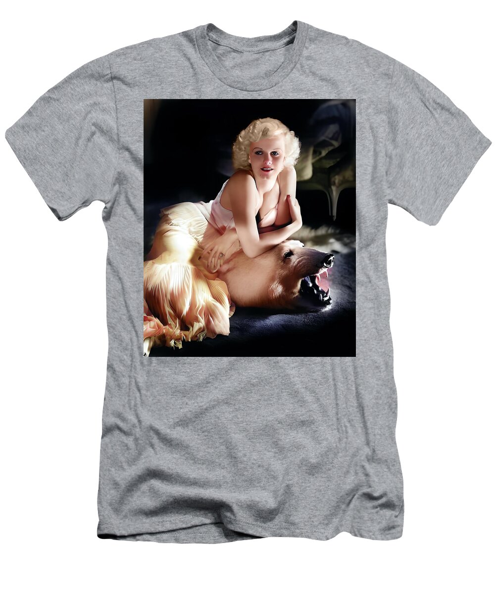 Jean Harlow T-Shirt featuring the digital art Jean Harlow on Bear Skin by Chuck Staley