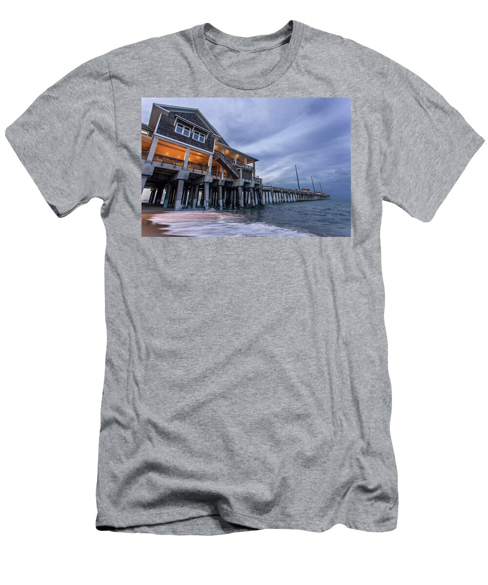 Jennette's Pier T-Shirt featuring the photograph Jennette's Pier Sunset by Cassidy Girvin