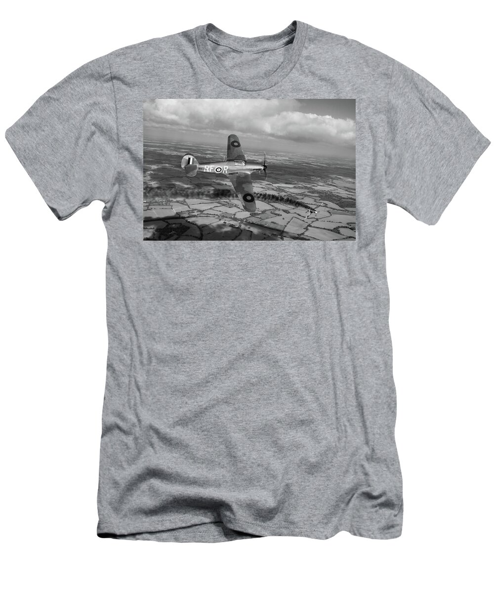 303 Squadron T-Shirt featuring the photograph Josef Frantisek of 303 Squadron in action BW version by Gary Eason