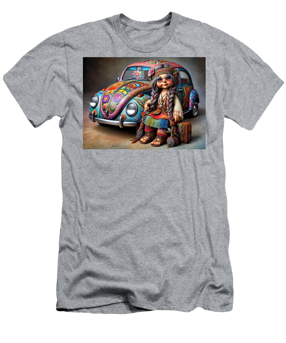 Hippie Girl T-Shirt featuring the digital art Journey of the Bohemian Gnome by Bill and Linda Tiepelman