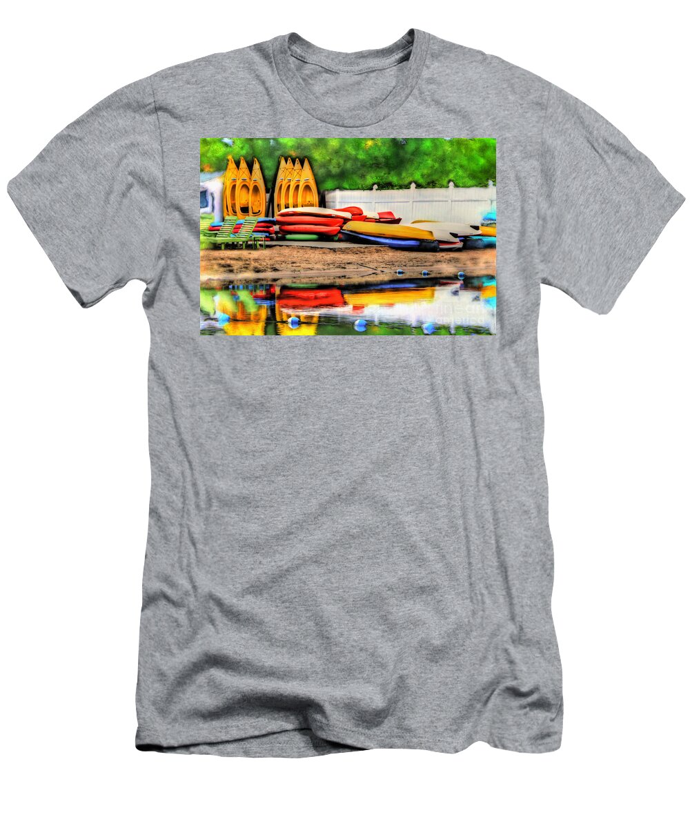 Kayaks T-Shirt featuring the photograph Kayaks At Lake George by Jeff Breiman