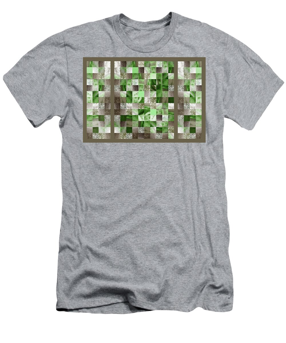 Quilt T-Shirt featuring the painting Khaki Green Watercolor Squares Art Mosaic Quilt by Irina Sztukowski
