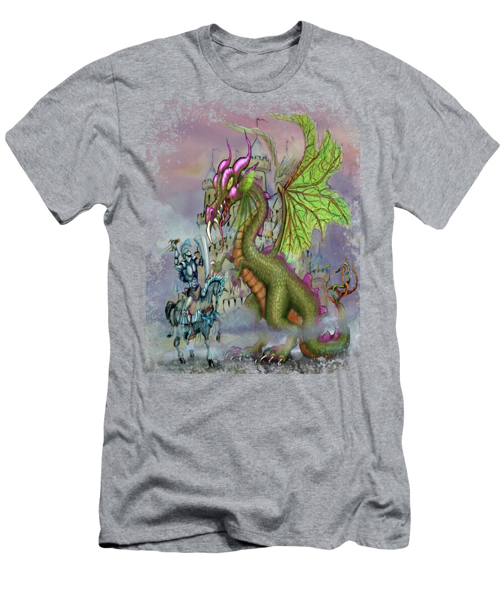 Knight T-Shirt featuring the digital art Knight n Dragon n Castle by Kevin Middleton