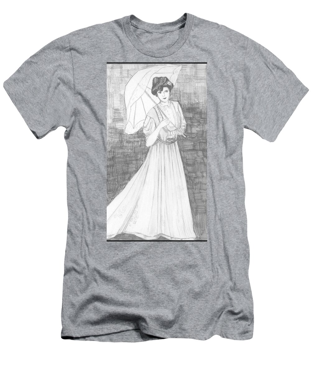 T-Shirt featuring the drawing Lady with Parasol by Jam Art