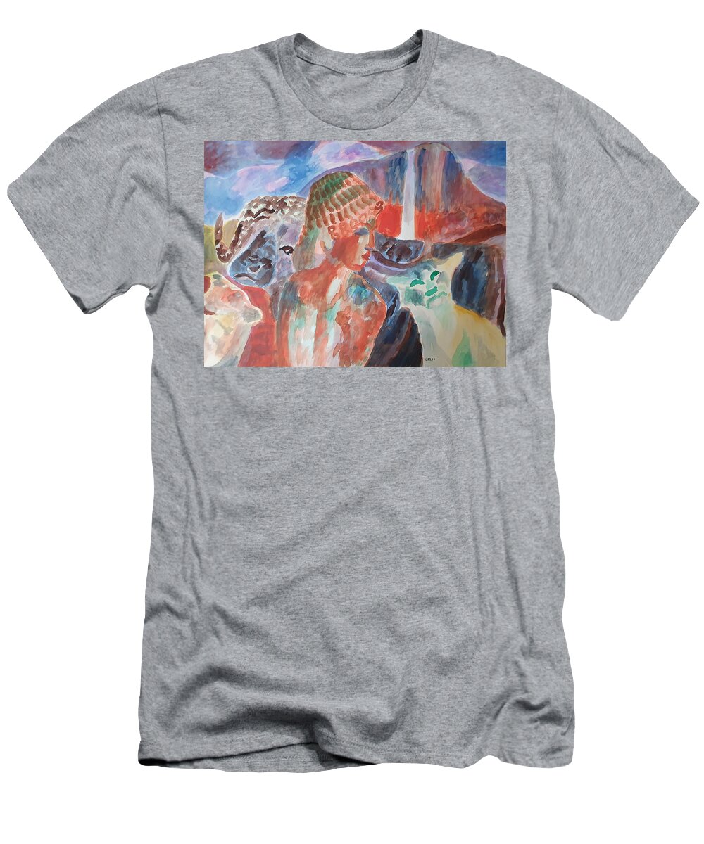 Classical Greek Sculpture T-Shirt featuring the painting Lady with Wildlife by Enrico Garff