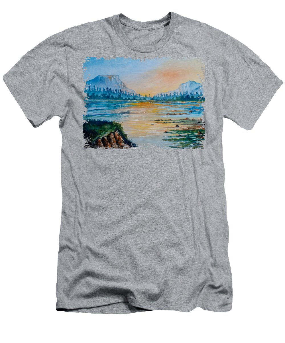 Spiderman T-Shirt featuring the painting Lake and Mountains by Anthony Mwangi