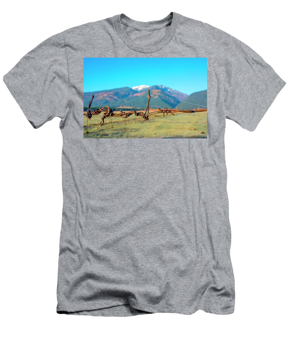 Barbed Wire T-Shirt featuring the photograph Landscape Through The Wire by Pamela Dunn-Parrish