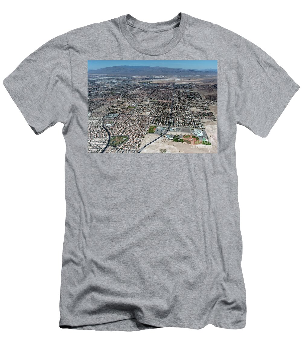 Las Vegas Real Estate T-Shirt featuring the photograph Las Vegas Nevada Real Estate Aerial View of Sunrise Manor Neighborhood by David Oppenheimer