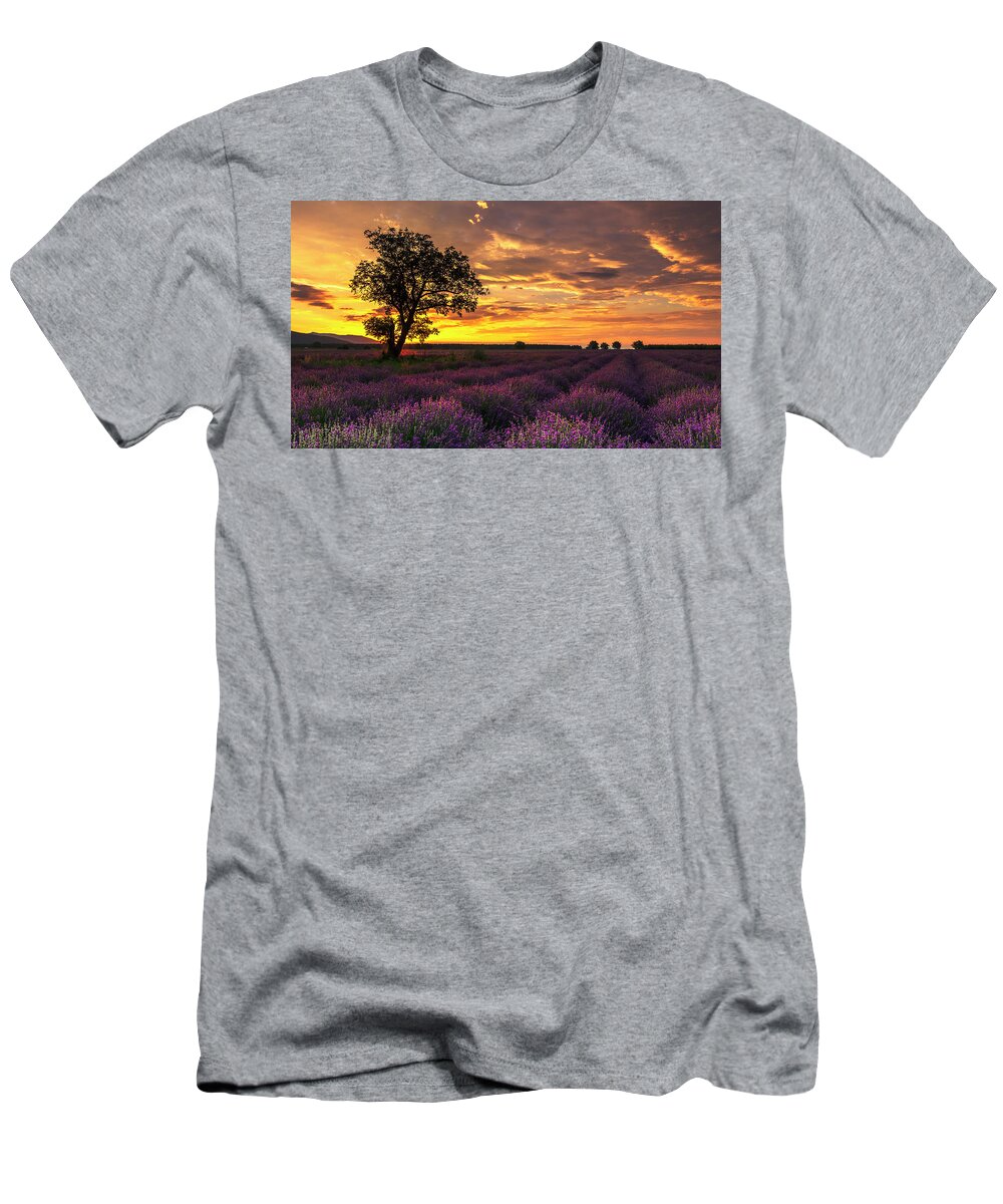 Bulgaria T-Shirt featuring the photograph Lavender Sunrise by Evgeni Dinev