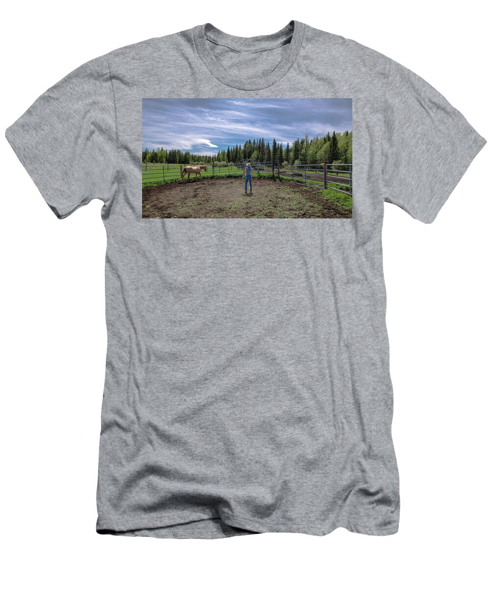 Round Pen T-Shirt featuring the photograph Learning in the Round Pen by Phil And Karen Rispin