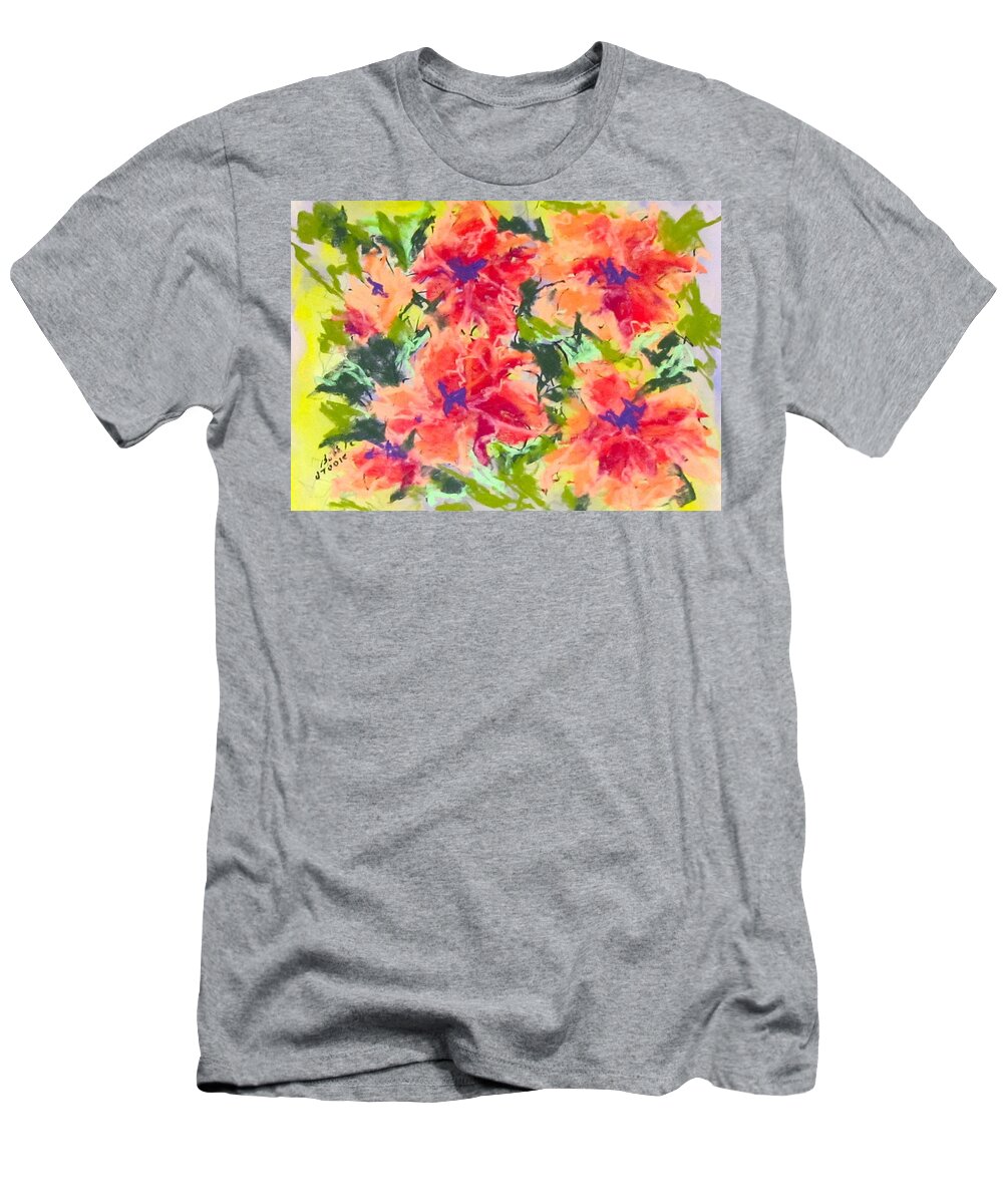 Orange T-Shirt featuring the pastel Lefthand Abstracts Series #2 Orange Floral by Barbara O'Toole