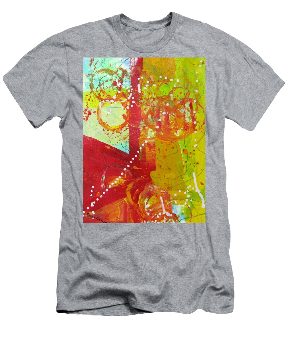 Happy T-Shirt featuring the painting Lefthand Abstracts Series#7 String of Lights by Barbara O'Toole