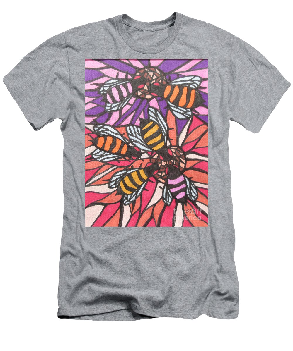 Bees Bee Insect Nature Pattern Abstract Mask Pillow Cushion Lobby Cool T-Shirt featuring the mixed media Let It Bee by Bradley Boug