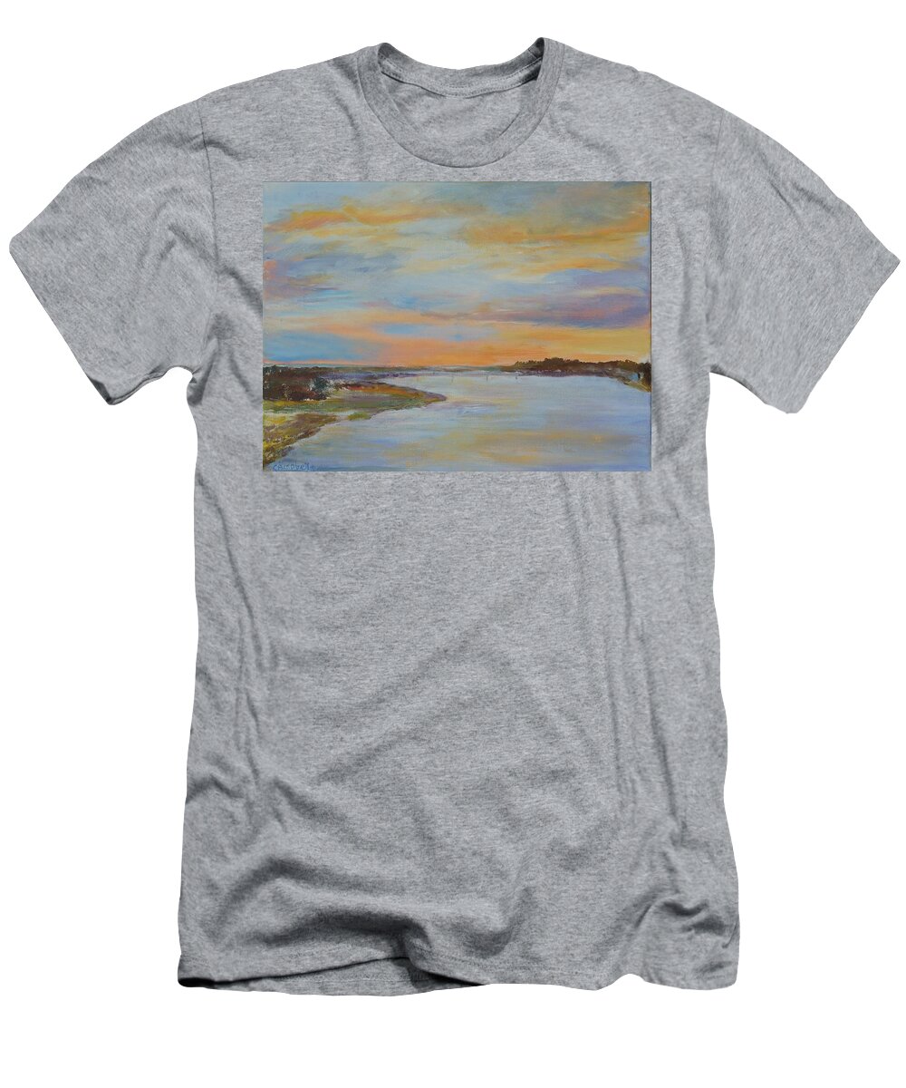 Sunset T-Shirt featuring the painting Liberty Memorial Bridge by Helen Campbell