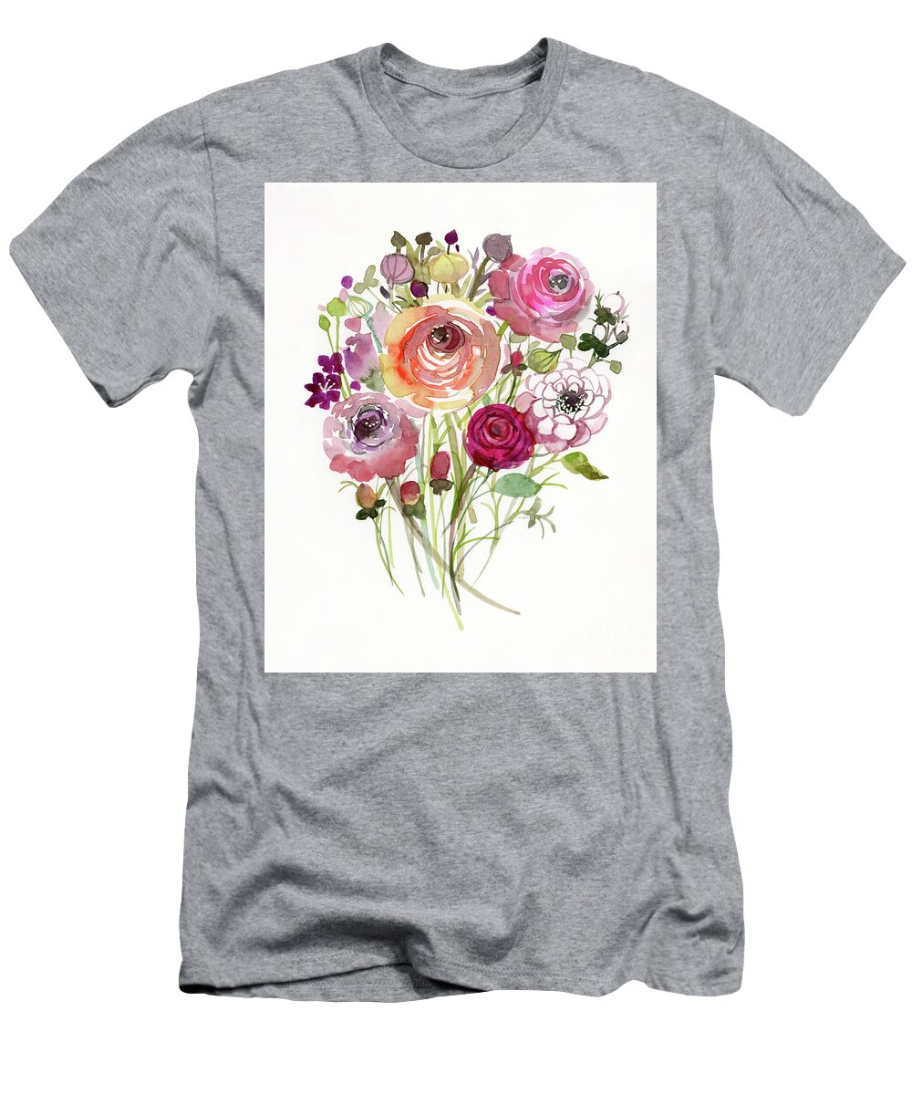 Ranunculus Flowers T-Shirt featuring the painting Light and Airy Ranunculus Bouquet by Sue Zipkin