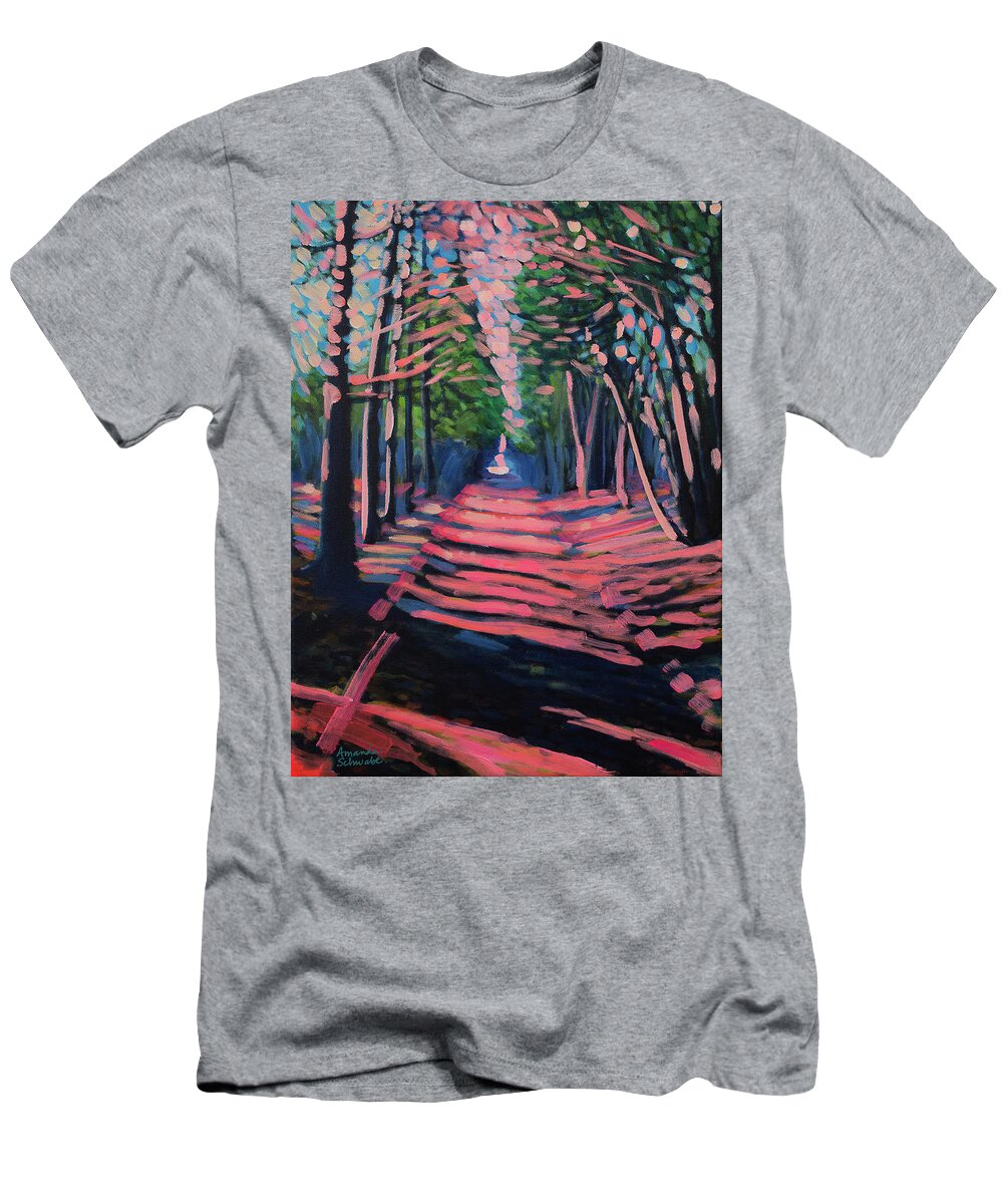 Forest T-Shirt featuring the painting Light Tunnel by Amanda Schwabe