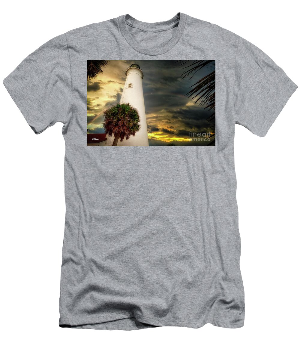Lighthouse T-Shirt featuring the mixed media Lighthouse Rainbow by DB Hayes