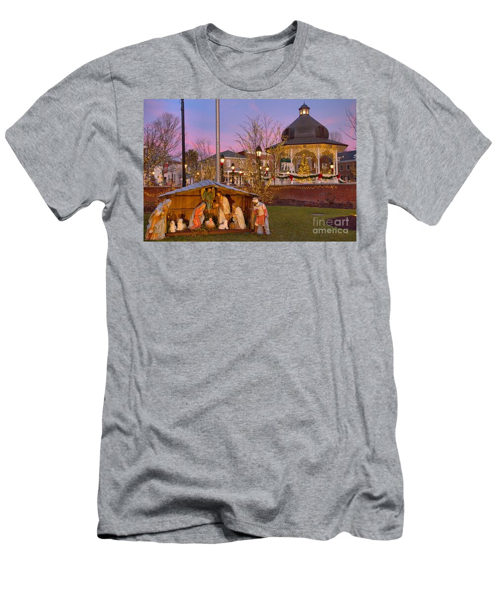 Ligonier T-Shirt featuring the photograph Ligonier PA Town Square Manger Scene by Adam Jewell