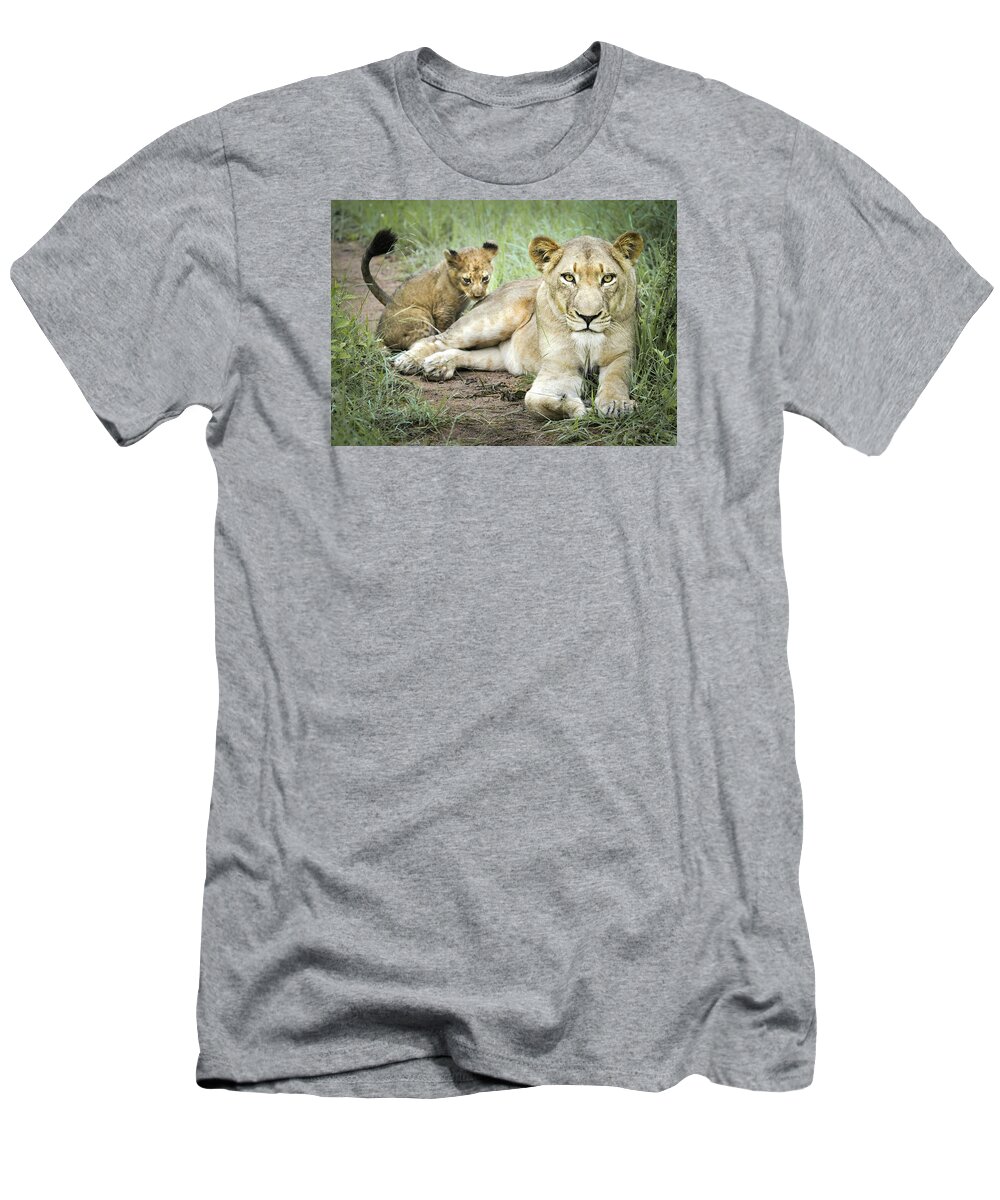 Lioness And Cub T-Shirt featuring the photograph Lioness and Cub 1 by Rebecca Herranen