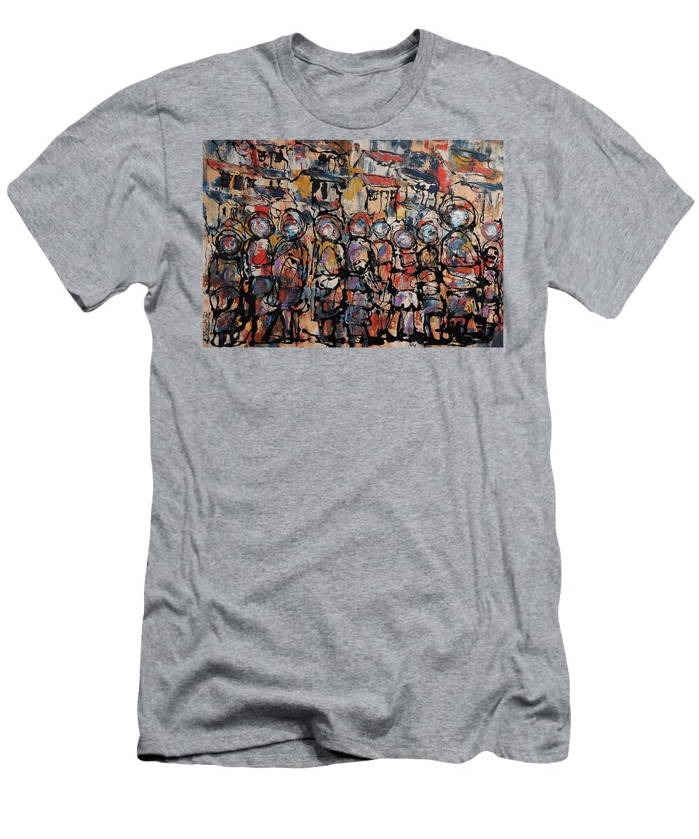 Moa T-Shirt featuring the painting Little Boxes On The Hillside by Solomon Sekhaelelo
