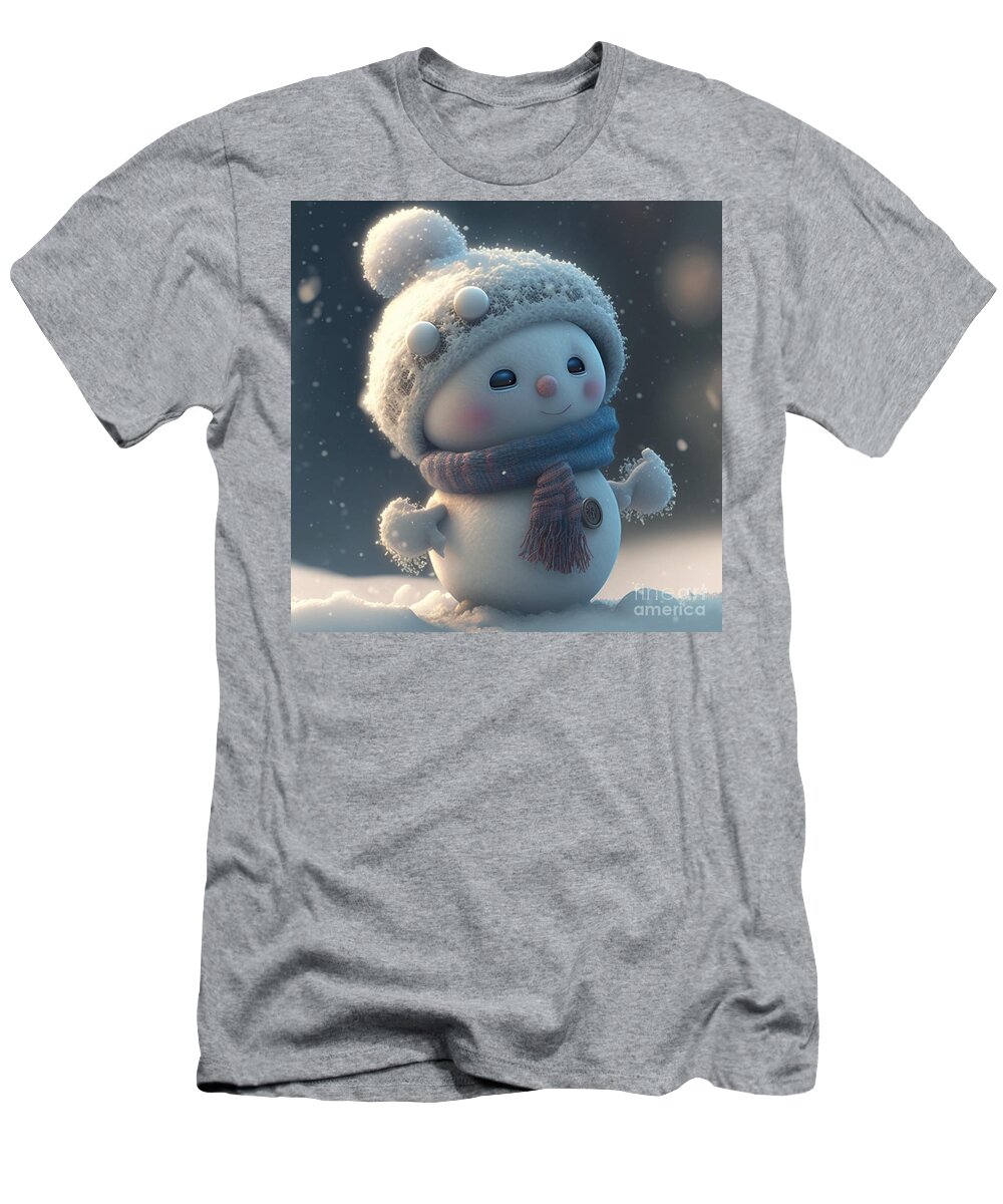 Snow T-Shirt featuring the mixed media Little Snowman II by Jay Schankman