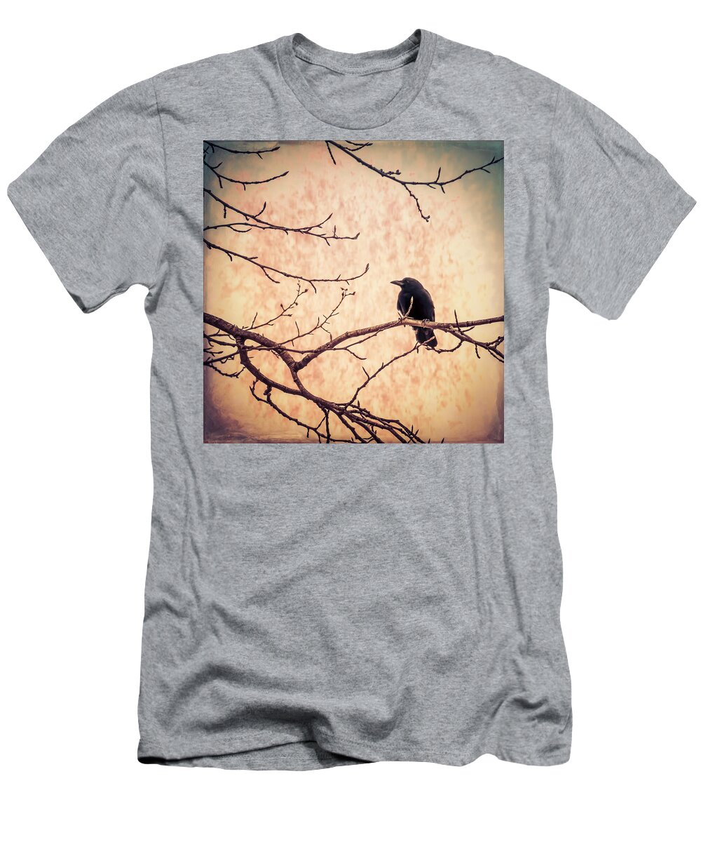 Animal T-Shirt featuring the digital art Lone Crow Contemplating the Nature of Reality by Michele Cornelius