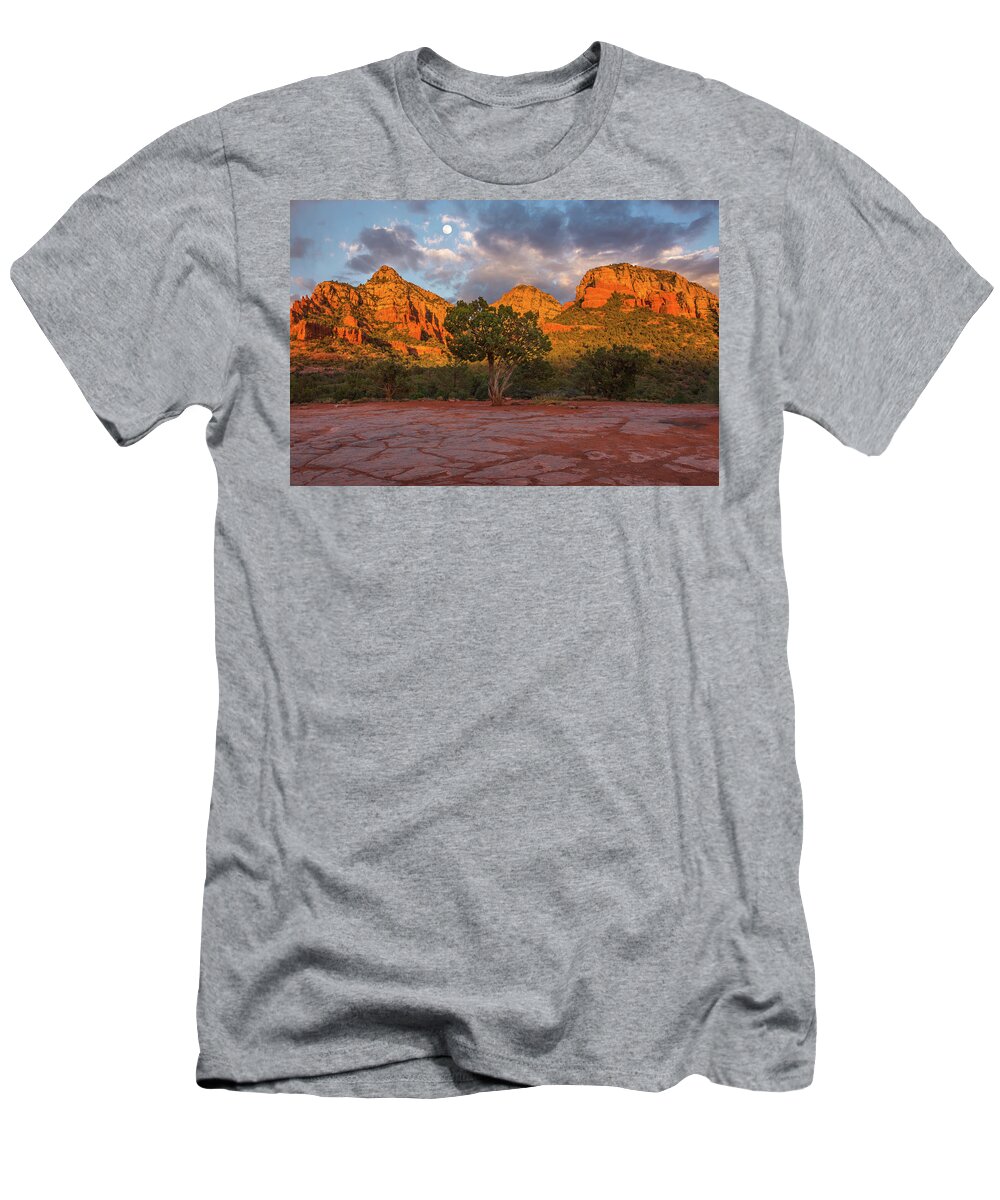 Lone T-Shirt featuring the photograph Lone Tree Sunset Moon by White Mountain Images