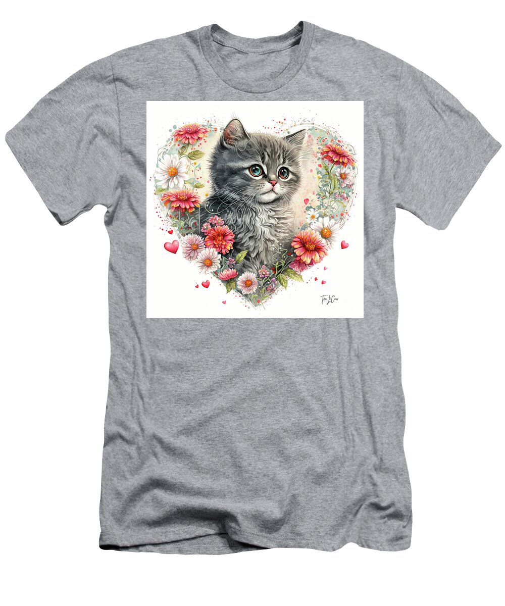 Gray Kitten T-Shirt featuring the painting Love Kitten by Tina LeCour