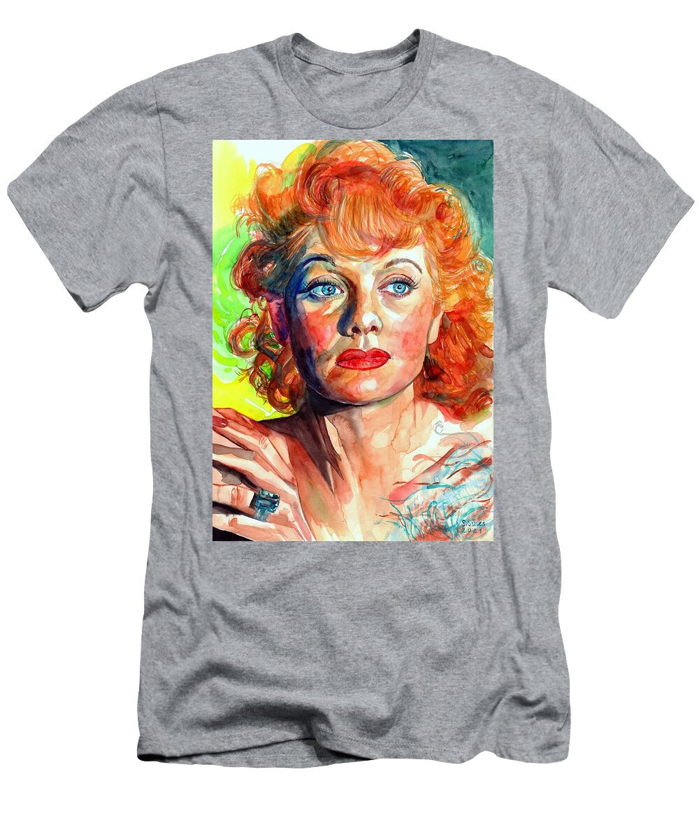 Lucille Ball T-Shirt featuring the painting Lucille Ball Portrait by Suzann Sines