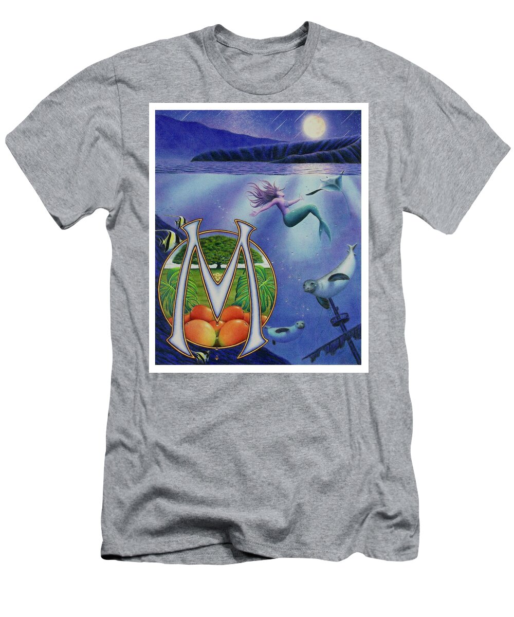Kim Mcclinton T-Shirt featuring the drawing M is for Monk Seal by Kim McClinton