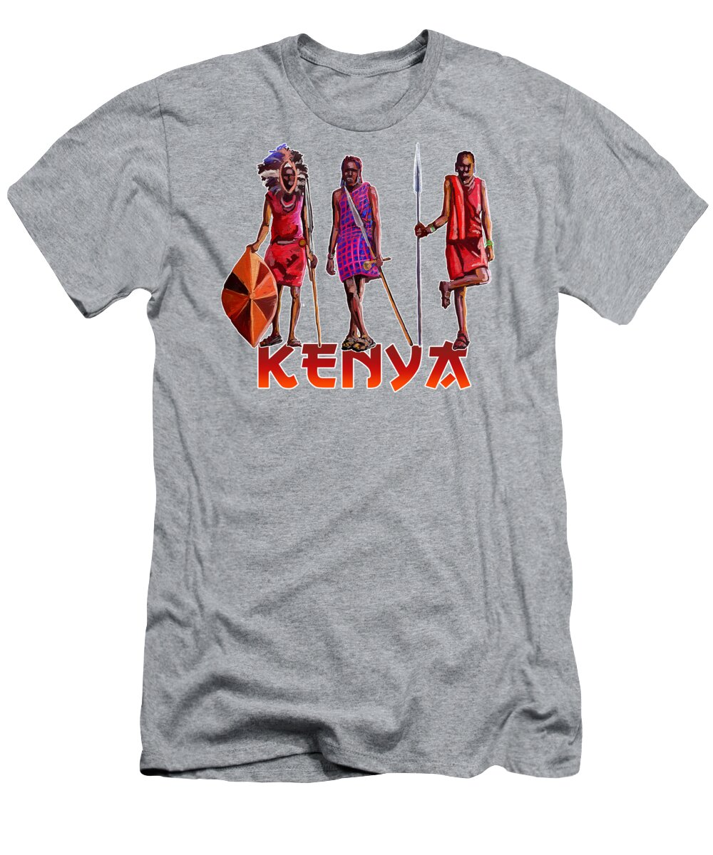 Nairobi T-Shirt featuring the painting Maasai Warriors by Anthony Mwangi