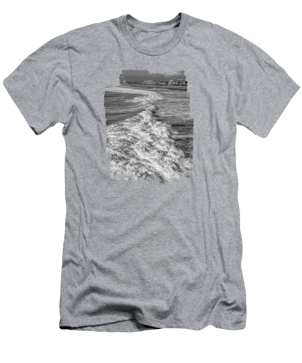 Manhattan Beach T-Shirt featuring the photograph Manhattan Beach Coastline BW by Elisabeth Lucas