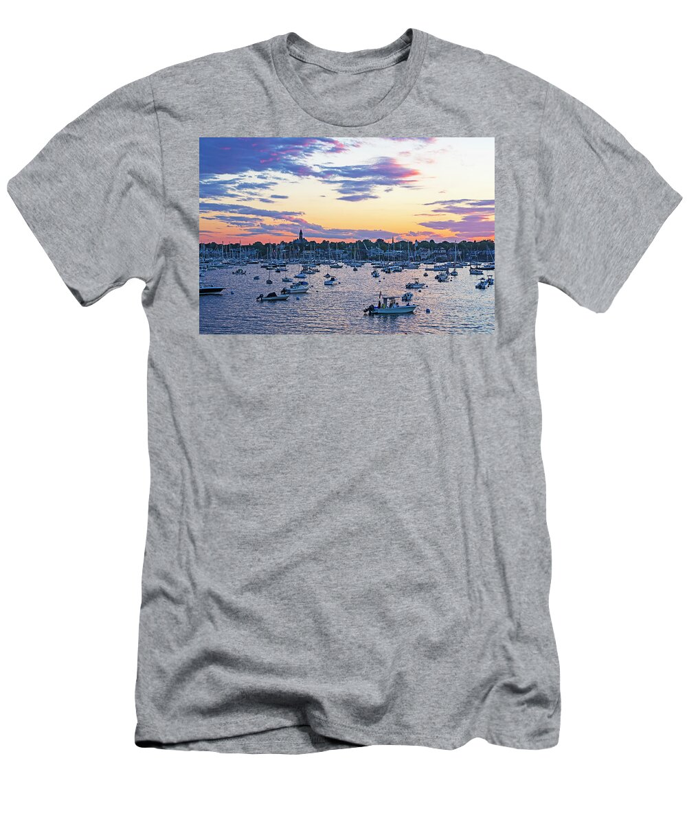 Marblehead T-Shirt featuring the photograph Marblehead MA Sunset over Marblehead Harbor and Abbot Hall by Toby McGuire